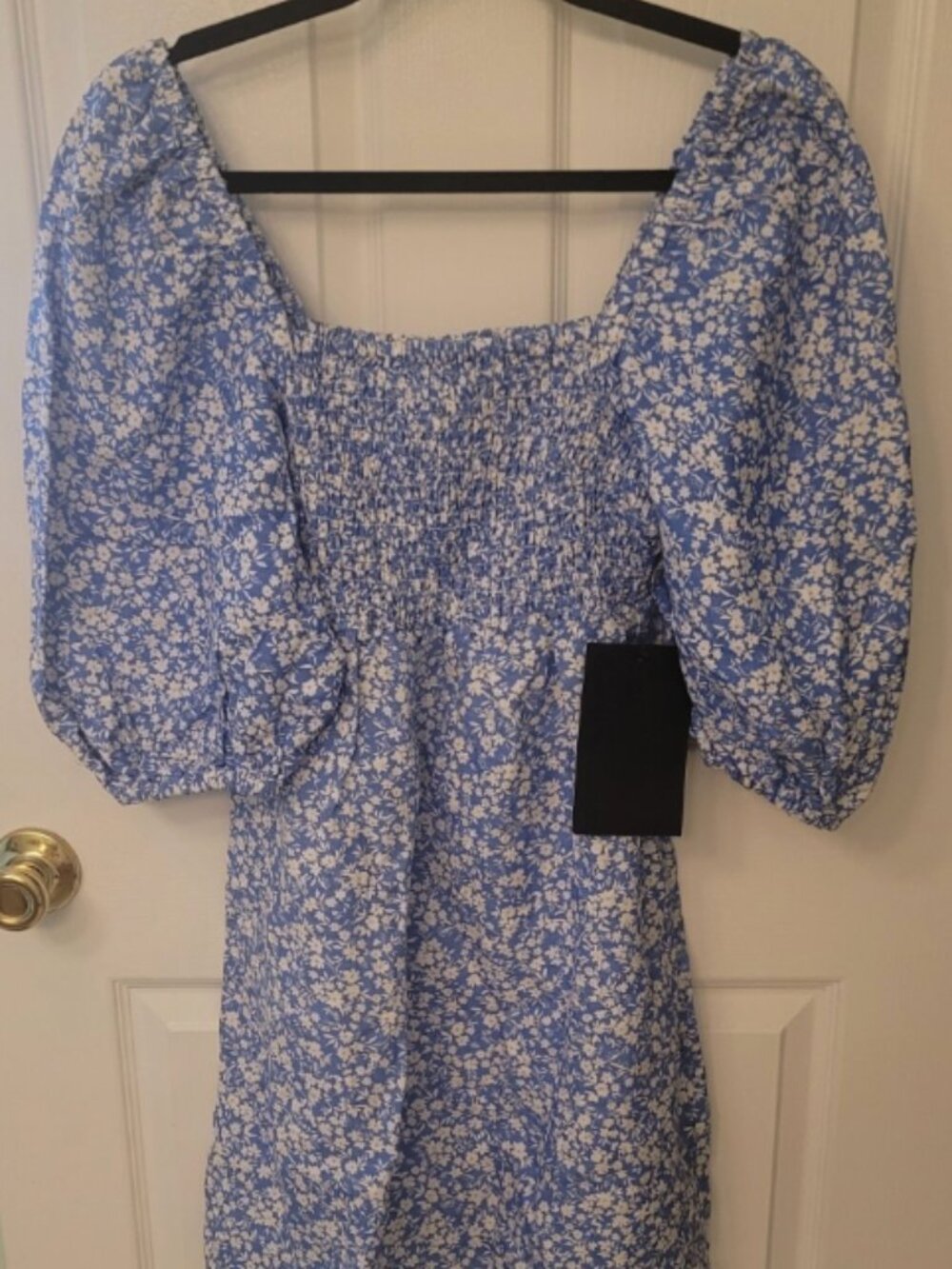 Tuckernuck x Cameran Eubanks Wimberly Blue Floral Smocked Puff Sleeve Dress M NW